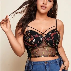 Cross Cross Embroidered Mesh Bralette Bustier